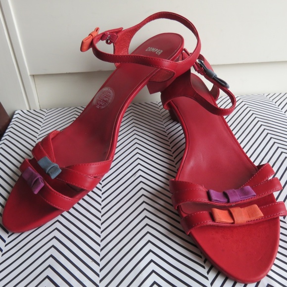 Camper Shoes - CAMPER Red 10 Leather Slingback Sandals Wedge Heel